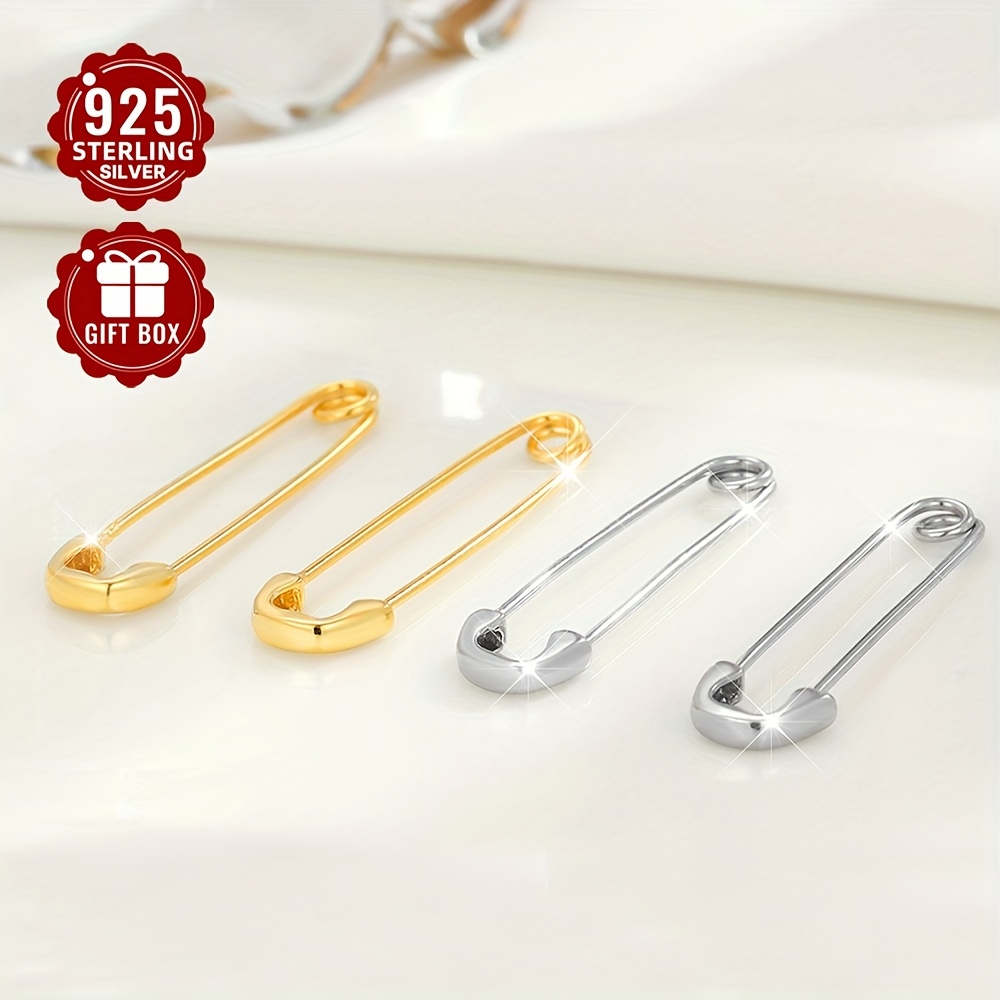 925 Silver Paperclip Stud Brooch Earrings for Women